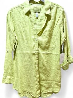 NWT Sigrid Olsen Lime Green Linen Tunic Shirt Small